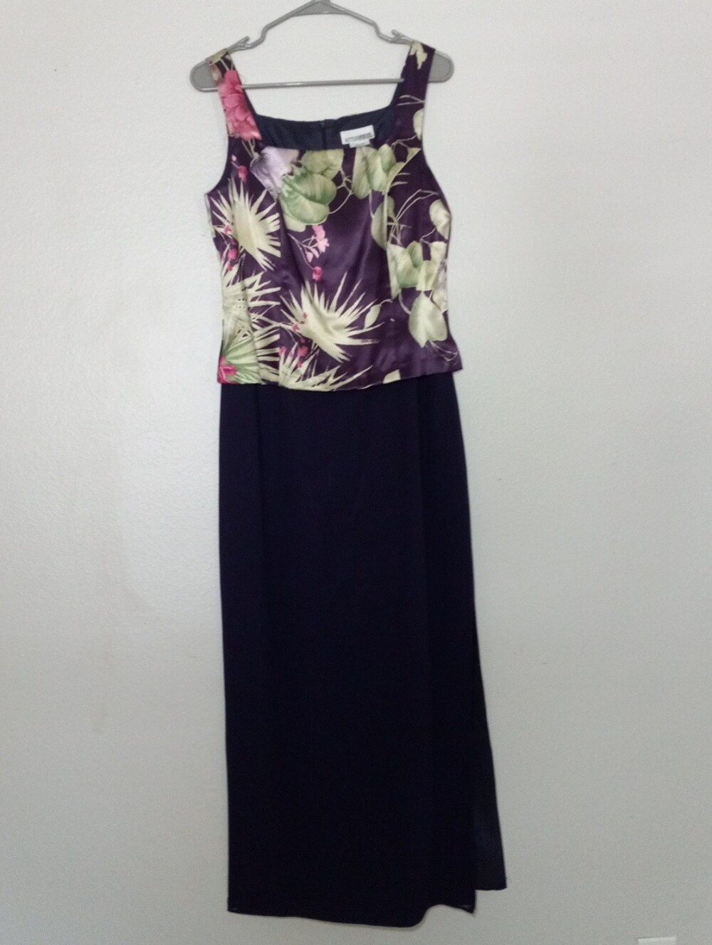 After Dark Sleeveless Floral Satin Top Maxi Dress - Purple Size 8